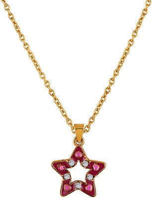 mahi Pink Meenakari Work and Crystals Star Necklace Pendant Gold-plated Crystal Alloy Pendant