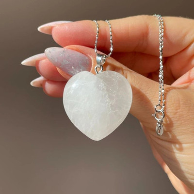 MARMORIS ECOM MARMORIS ECOM Clear Quartz Heart Shape Pendant | Natural Healing Crystal-Pack 1 Quartz Crystal Pendant