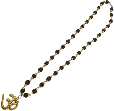 Madhavi Jewellery Sri Shiv Trishul OM Pendant with Mala For Men , Boy's, Girls, Women's Gold-plated Beads Brass, Wood Locket Set