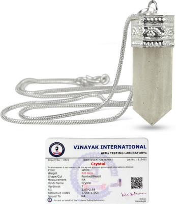 CRYSTU Certified Natural Clear Quartz Pencil Shape Pendant with Metal Chain for Unisex Quartz, Agate Crystal Pendant