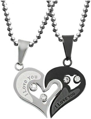 Shiv Jagdamba Valentine Day Gift Heart Shape Couple Pendant With Chain Silver Metal Pendant Set