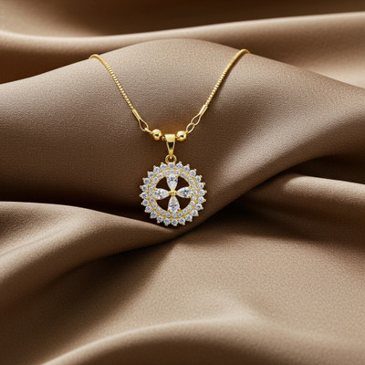 TESSARA Gold-Tone Locket with Flower Pendant & Sparkling Cubic Zirconia Accent For Girls Gold-plated Cubic Zirconia Alloy Pendant Set