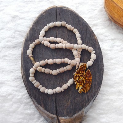 BRAJSTORE Real & Natural Tulsi Mala with Radha Krishna Necklace Wood Locket