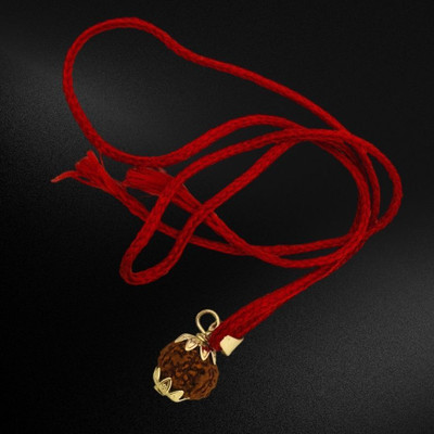 Fine Creation Original 7 Mukhi Rudraksha Seven Face Rudraksha Metal Cap Nepali Bead Gold-plated Wood Locket