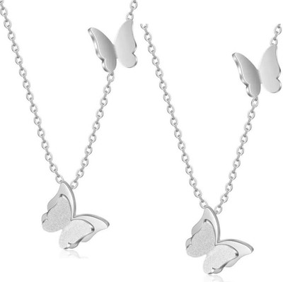Murliwala Set Of 2 Silver Color I Love You Dual Choker Pendant Locket Necklace Silver Stainless Steel Pendant