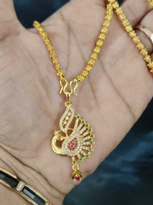 Pushp Creation Beautiful & Stunning High Gold-Plated Ethic lakshmi Pendant For Women and Girls. Gold-plated Cubic Zirconia Brass Pendant Set