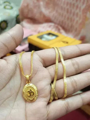 Ansh Enterpris Om Religious Gold Plated Pendant With Unic Chain Man For Women Gold-plated Crystal Brass Pendant
