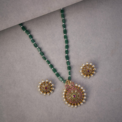 Opal Touch Brass Gold-plated Red, Green, White Jewellery Set(Pack of 2)