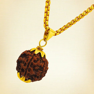 KitaboJi Jewellery NATURAL 5 MUKHI ORIGINAL RUDRAKSHA NEPALI ORIGINAL FOR MEN AND WOMEN Gold-plated Beads Brass, Wood Pendant Set