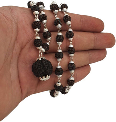 Radhika Collection Religious Jewellery Rudraksha Mala with Silver Cap for Unisex Gold-plated Beads Brass, Alloy Locket
