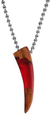 Shiv Jagdamba Woodgrain Tusk Acrylic Striped Wood Tusk With Ball Chain Pendant Necklace Rhodium Wood, Acrylic Pendant