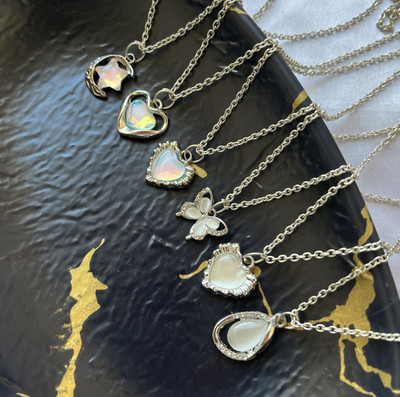 shinewithsirani Pack Of 6 Classy Aesthetic AD Silver Charm Pendant Necklace Set For Women Silver Alloy Pendant