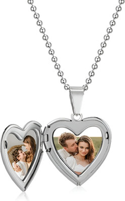 vs unique collections Silver Big Heart Love Openable Mini Photo Frame Momento/Memory Pendant Locket Silver Stainless Steel Pendant