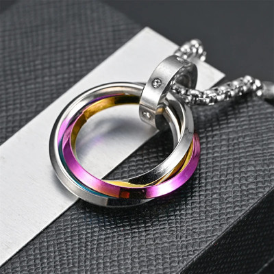 Vivity 3 rings Interlocking Latest Korean Style Rocky Alpha Locket Multicolor And Silver Alloy Pendant