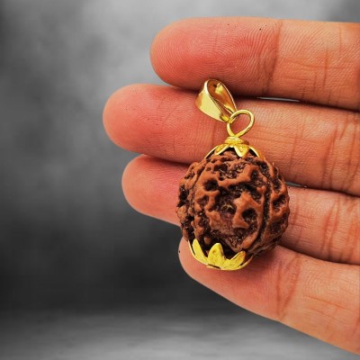 BHAKTI Kripalu Store 4 Mukhi Rudraksha Four Faced Charr Nepali Rudraksh Bead Original & Certified Gold-plated Beads Brass, Wood Pendant