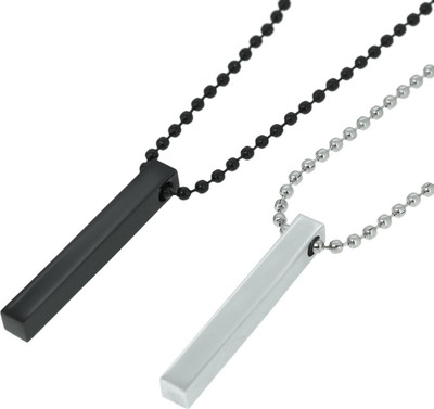 REVERSEA Stylish Silver- Black 3D Vertical Bar Cuboid Stick Locket Pendant Necklace chain Sterling Silver Stainless Steel Locket Set