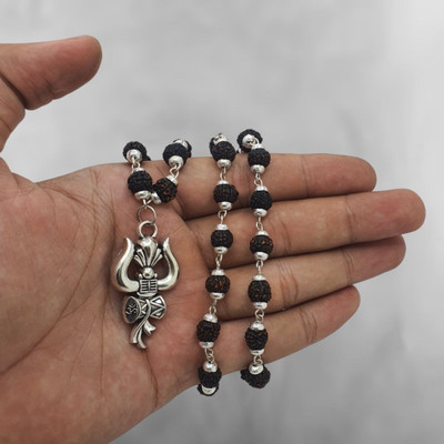 A1 yashvriddhi God Lord Shiva Mahadev Mahakaal Locket Pendant With 5 Mukhi Rudraksha Mala Silver Beads Brass, Wood Pendant