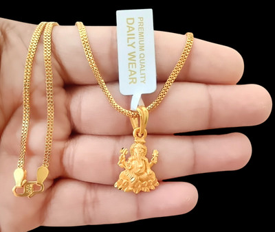 DIVS FASHION Ganpatiji with lotus cutwork design with chain Gold-plated Brass Pendant