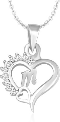 Kanak Jewels Heart In Heart Letter M Letter Silver Gold Plated Alloy for Girls Women Men Unisex Couple Love Alphabet Pendant in Diamond Jewellery Set alphabet Cubic Zirconia Brass Chain Pendant Silver Cubic Zirconia Brass Pendant