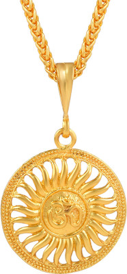 DULCI Brass Gold Plated Surya/Sun Design Om Pendant Chain Necklace For Men and Women Gold-plated Brass Pendant