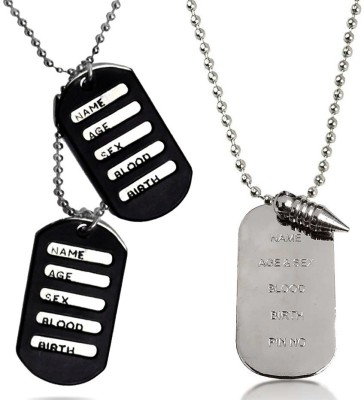Stylewell Combo X000030 Single & Double Plate Blade Bullet Dog Tag Pendant Locket Necklace Stainless Steel Pendant