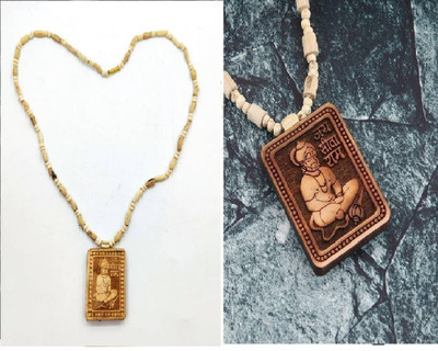Green Spiritual Shri Bageshwar Dham Tulsi Kanthi Mala with Tulsi Hanuman ji Locket Combo Wood Pendant