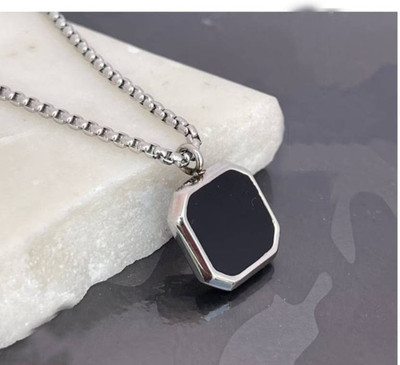 Faizam Collection Men And Women Black Onyx Octagon Inlay Square Pendant Stainless Steel Pendant Set