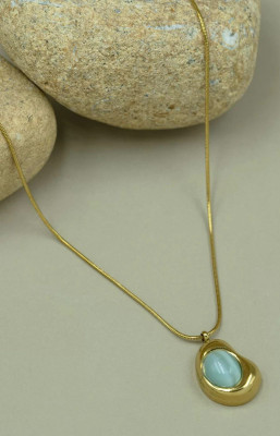 WAMIQA Anti-Tarnish Gold Plated Turquoise Pendant Necklace with Sleek Snake Chain Gold-plated Turquoise Stainless Steel, Brass Pendant Set