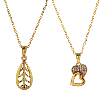 PYR Fashion Combo 18K Gold Plated Love Pendant with Chain for Girls Women Girlfriend Ladies Gold-plated Brass Pendant Set