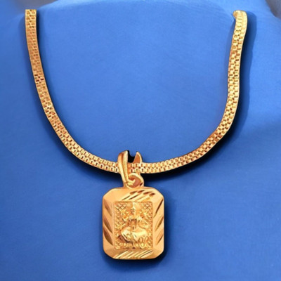 DHYANA COLLECTION LAXMI JI GOLD PENDANT WITH CHAIN Gold-plated Diamond Brass Pendant Set