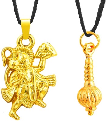 pompeo Lord Hanuman Gada Combo Gold-plated Alloy Pendant Set