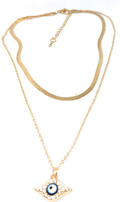 TRINETRI two layer Western Gold Neck Chain Evil Eye diamond Pendant for Leadies Gold-plated Cubic Zirconia Alloy, Stainless Steel, Metal Pendant Set