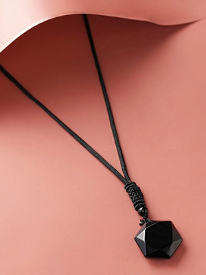 YELLOW CHIMES Stainless Steel High Polished Chain Black Crystal Diamond Crystal Crystal, Leather Pendant