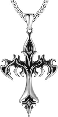 M Men Style Hip Hop Fashion Jewelry Unique Design Steel Flame Cross Necklace Sterling Silver Stainless Steel Pendant