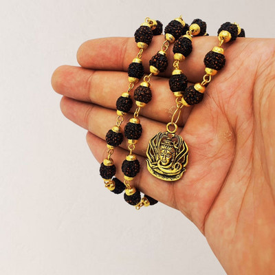LOTUS Store Most Demanded God Sri Shiv Trishul OM Dotted Locket Pendant With Mala Gold-plated Beads Brass, Wood Locket Set