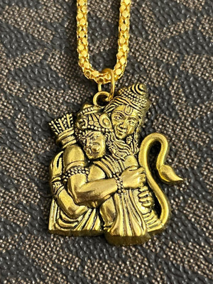 PLACIDO golden ram hanuman ji with chain Metal Pendant Set