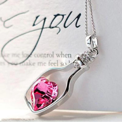 Aadishree Pink Crystal Locket Glass Bottle Pendant Sterling Silver Stainless Steel Locket