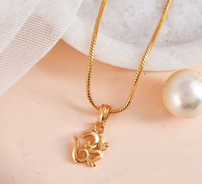 NAVYA ART JPR Snake Chain Necklace With Gold Plated Om Pendant Set FOr Religious Jewellery Gold-plated Brass Locket Set