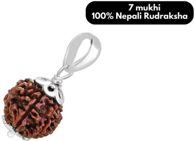 Fine Creation Natural & Certified 7 Mukhi Nepali Rudraksha with Pendant for Unisex Silver Brass Pendant