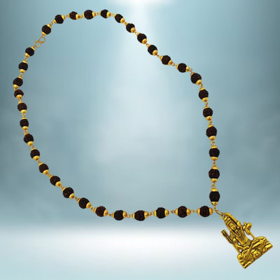 Banke Collection Mahakal Locket With Mala Black Color Combination Gold-plated Beads Brass, Wood Pendant