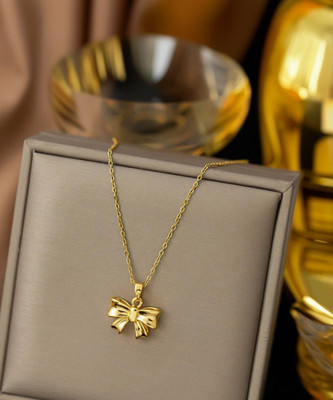 Bauble Cluster Anti tarnish stainless steel gold plated bow pendant chain for girls/women Gold-plated Stainless Steel Pendant