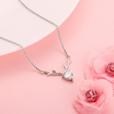 GIVA 925 Silver Anushka Sharma Silver Deer Heart Necklace for Women Rhodium Zircon Sterling Silver Pendant