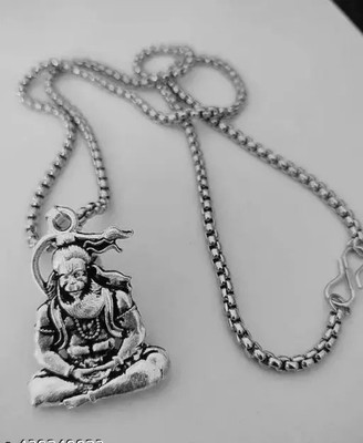 Animated Unisex God Lord Setting Hanuman Locket Silver Stainless Steel Pendant Set