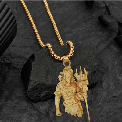 Bee Style gold plated mahadev mahakal shiva locket with chain pandent for boy&girls Gold-plated Brass Locket Set