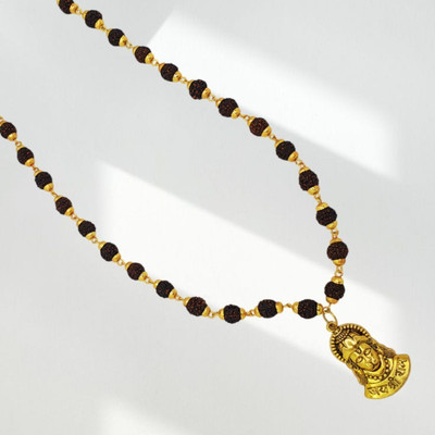 memstomuch Most Demanded Bhagwan Hanuman Dotted Locket Pendant With Rudraksha Mala Gold-plated Beads Brass, Wood Pendant Set