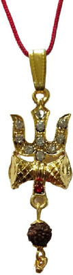 Devadidev Lord Shiva Trishul Damru Pendant with Rudraksha Beads for Men and Women Gold-plated Zircon Brass Pendant