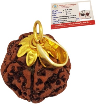 Nirvana Mukhi Original 04 Four Mukhi Rudraksha/Natural 04 Face Rudraksha Gold-plated Beads Brass, Wood Pendant Set