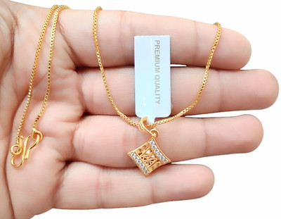 SAPNAPALACE SQAURE TINY DIMONDS GOLD PENDANT WITH BOX CHAIN Gold-plated Brass Pendant