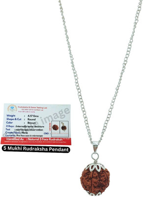 Madhur Creation NATURAL 5 MUKHI RUDRAKSHA Silver Beads Brass, Wood Pendant