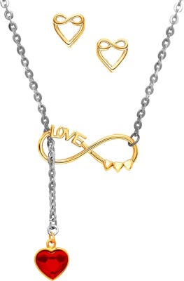 mahi Blissful Love Lariat Necklace Rhodium Swarovski Crystal Alloy Pendant Set